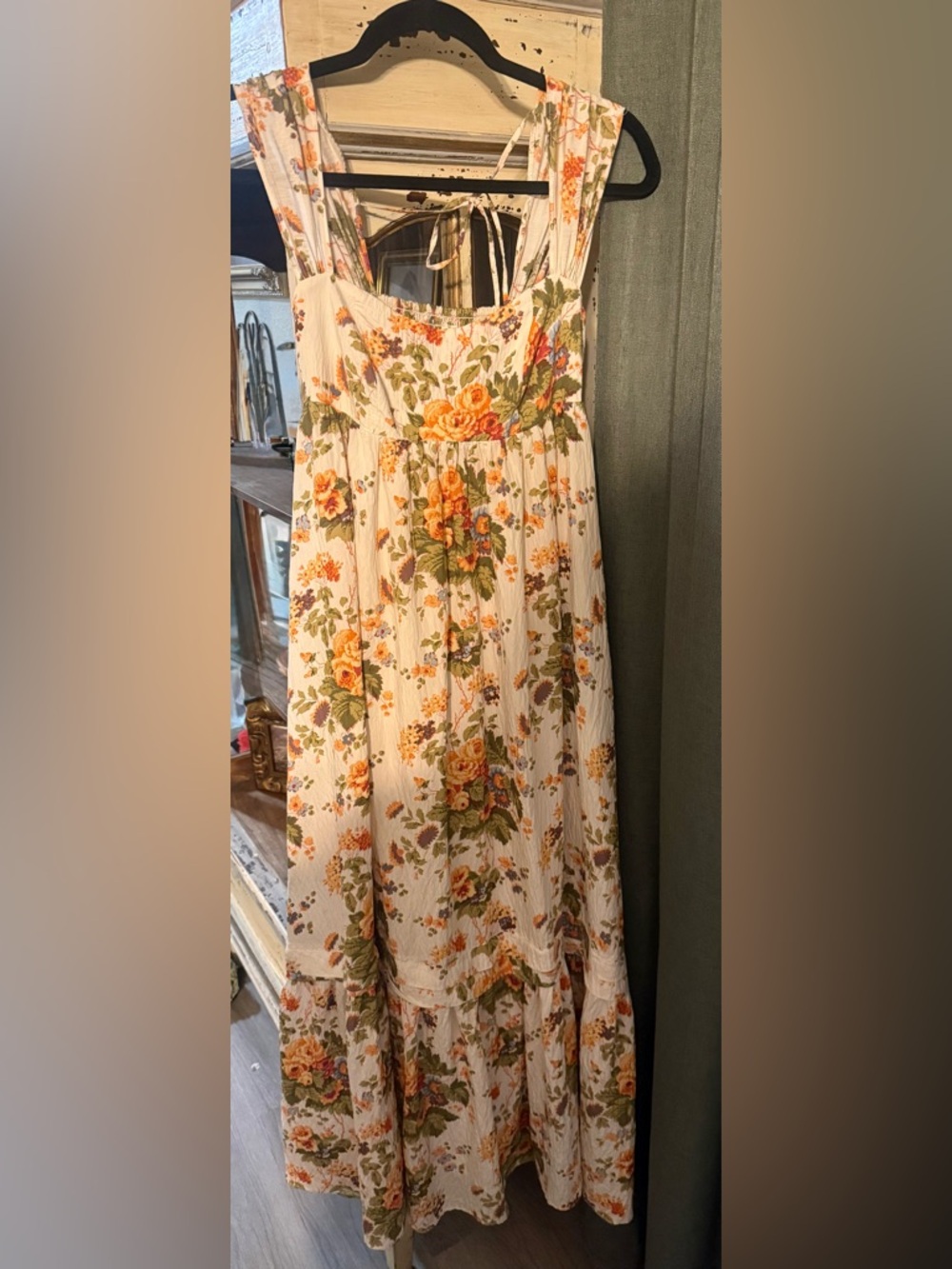 Anthropologie Cream Maxi Skirt with Yellow & Green Floral Print